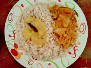 Rice with moru curry and fish gravy